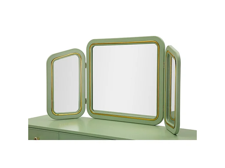 Coiffeuse Camille vert sauge avec miroir et tabouret