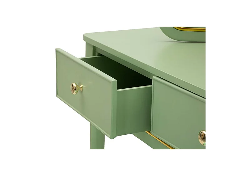 Coiffeuse Camille vert sauge avec miroir et tabouret