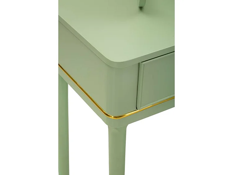 Coiffeuse Camille vert sauge avec miroir et tabouret