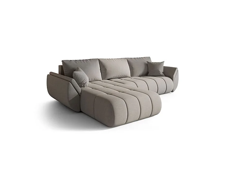 Canapé d’angle velours chenille convertible avec coffre ARCO-Beige-angle gauche
