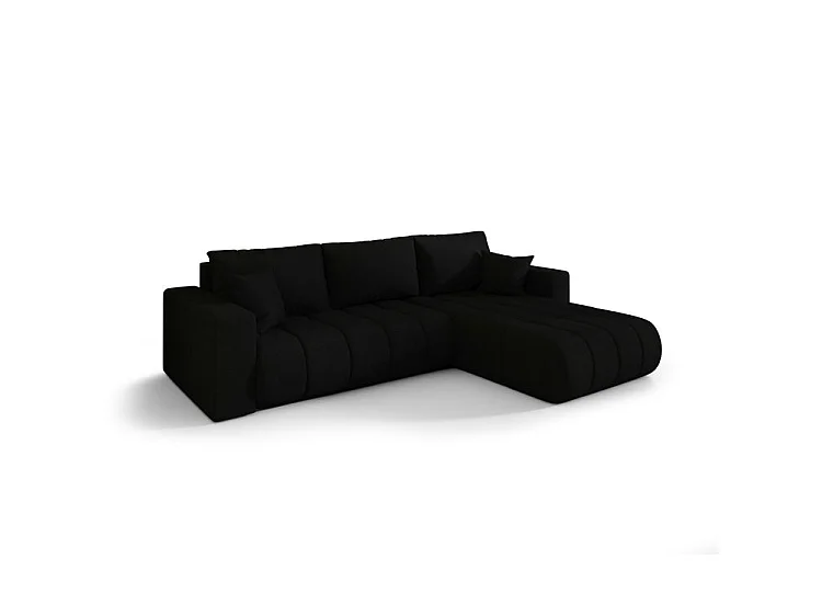 Canapé d’angle velours chenille convertible avec coffre ORIA-Noir-angle droit