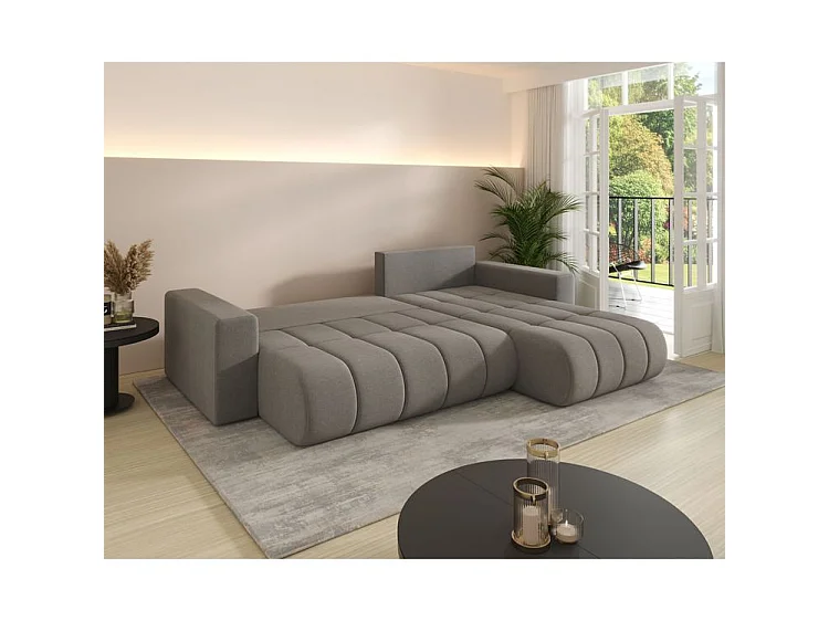 Canapé d’angle velours chenille convertible avec coffre ORIA-Noir-angle droit