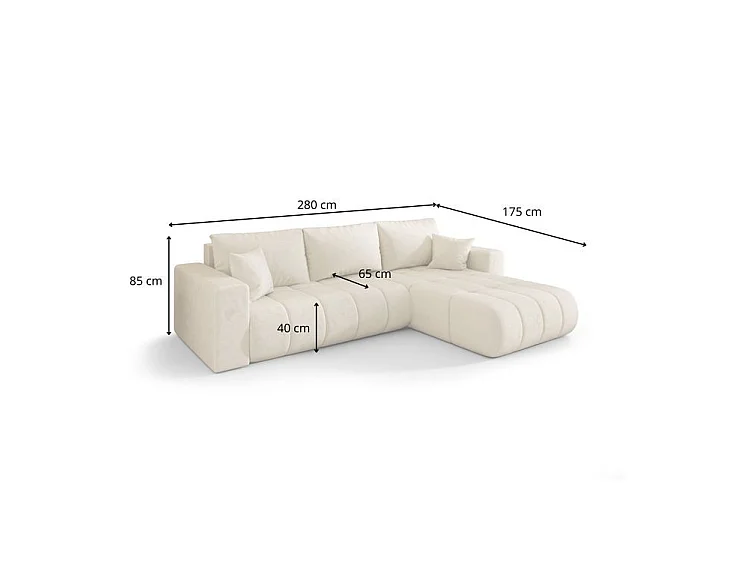 Canapé d’angle velours chenille convertible avec coffre ORIA-Noir-angle droit