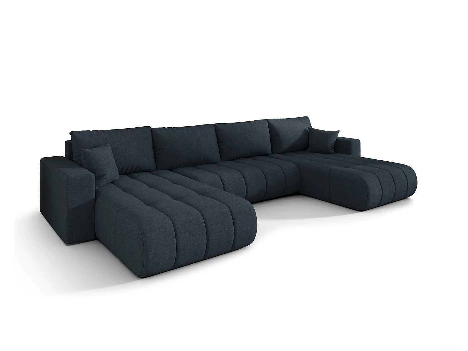 Canapé d’angle velours chenille panoramique convertible design avec coffre SVEN-Bleu foncé