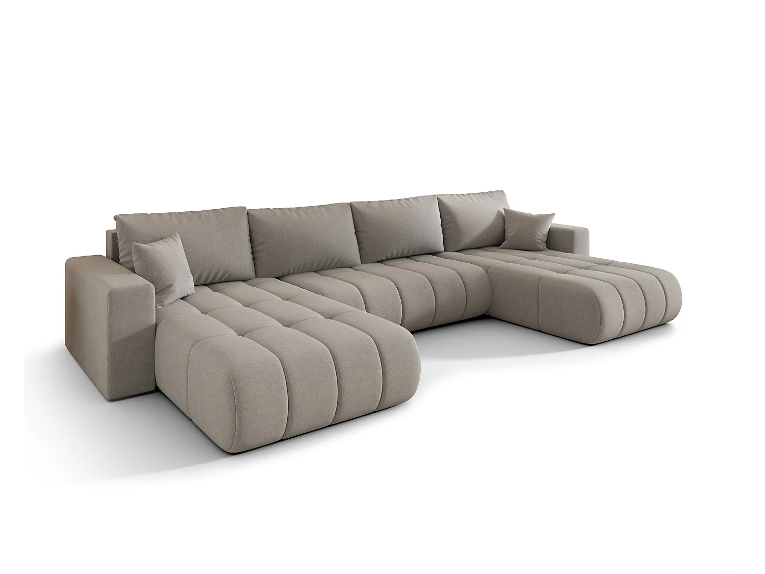 Canapé d’angle velours chenille panoramique convertible design avec coffre SVEN-Gris clair