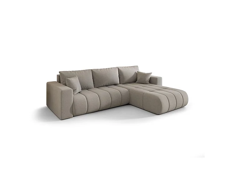 Canapé d’angle velours chenille convertible avec coffre ORIA-Beige-angle droit