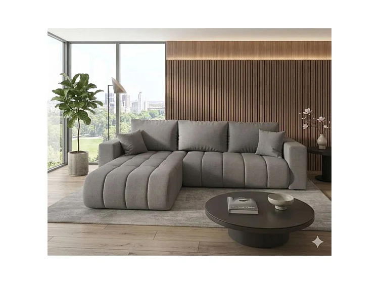 Canapé d’angle velours chenille convertible avec coffre ORIA-Gris-angle gauche