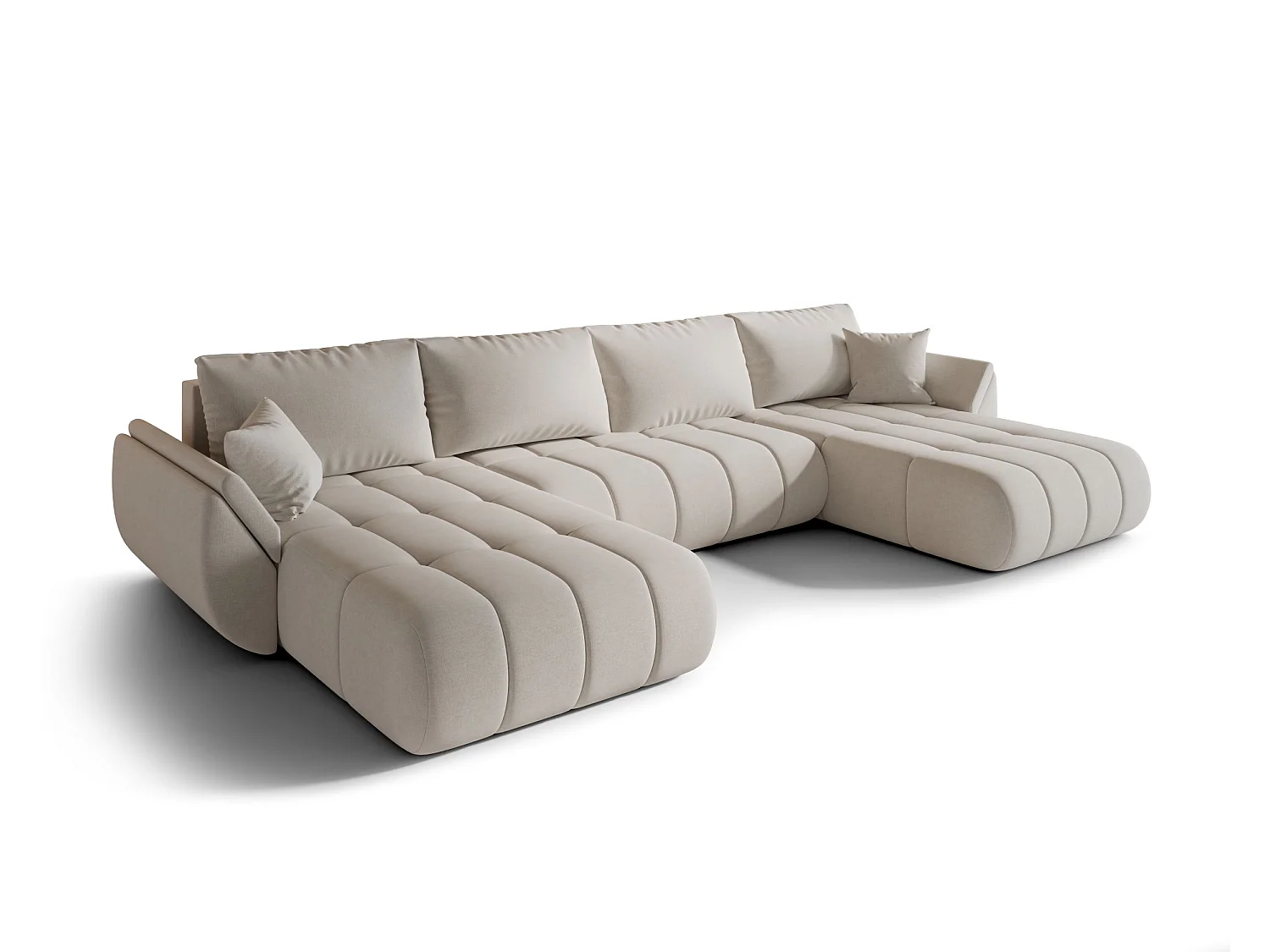 Canapé d’angle velours chenille panoramique convertible avec coffre LUMEN-Beige