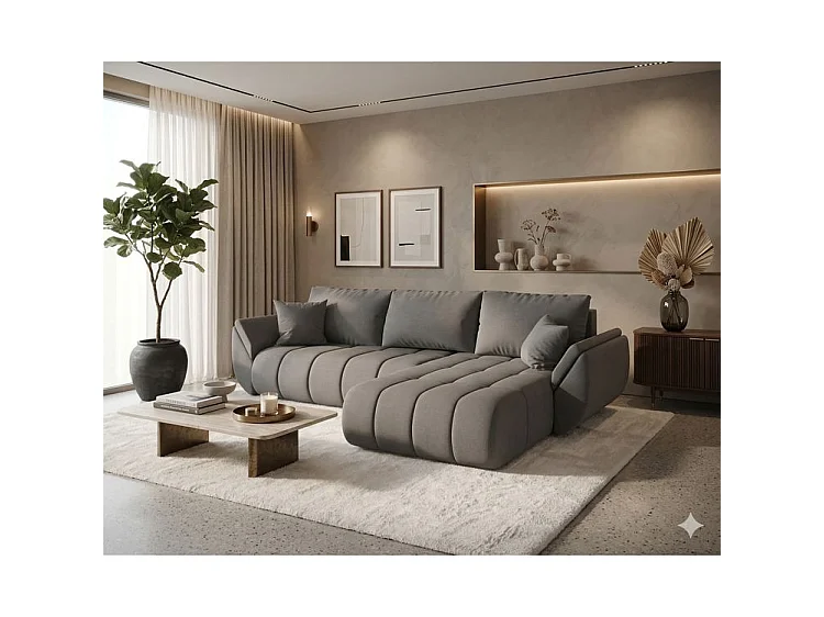 Canapé d’angle velours chenille convertible avec coffre ARCO-Gris-angle droit