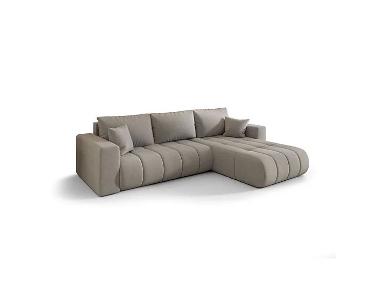 Canapé d’angle velours chenille convertible avec coffre ORIA-Gris clair-angle droit
