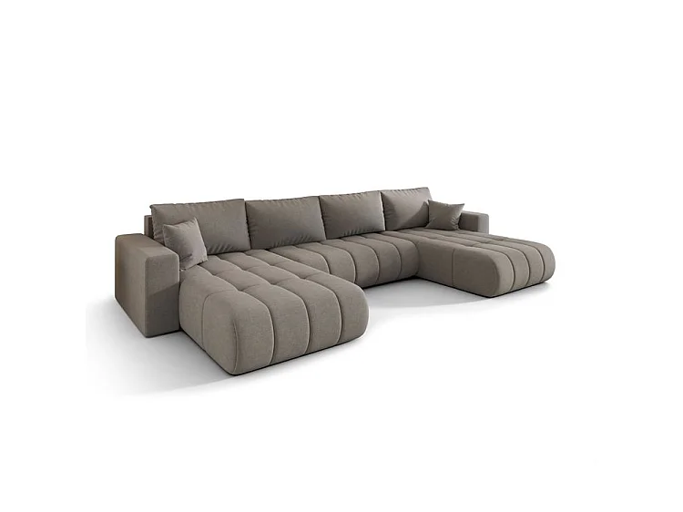 Canapé d’angle velours chenille panoramique convertible design avec coffre SVEN-Marron