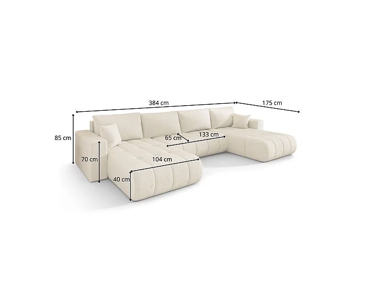 Canapé d’angle velours chenille panoramique convertible design avec coffre SVEN-Noir