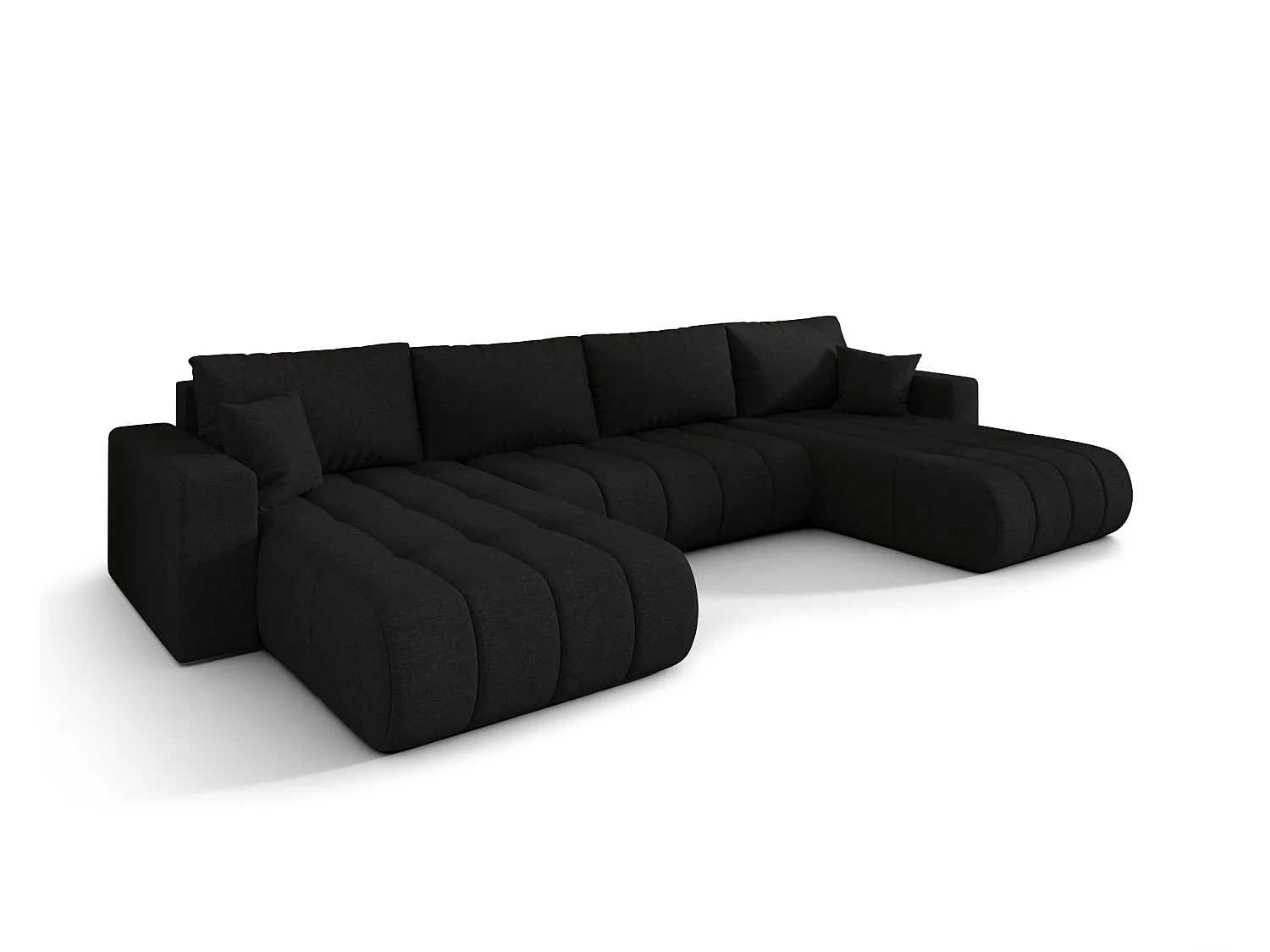 Canapé d’angle velours chenille panoramique convertible design avec coffre SVEN-Noir