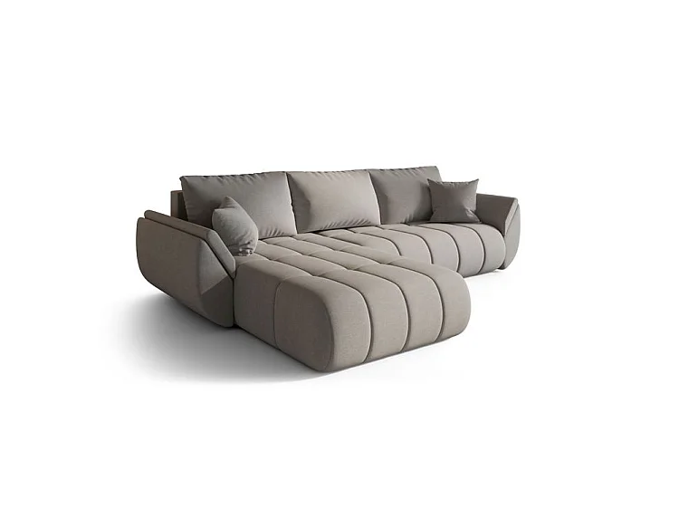 Canapé d’angle velours chenille convertible avec coffre ARCO-Gris clair-angle gauche