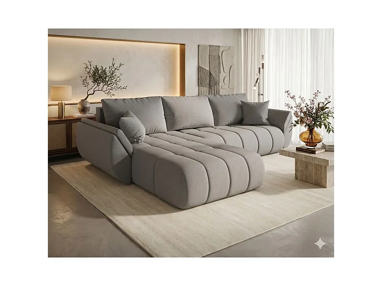 Canapé d’angle velours chenille convertible avec coffre ARCO-Gris clair-angle gauche