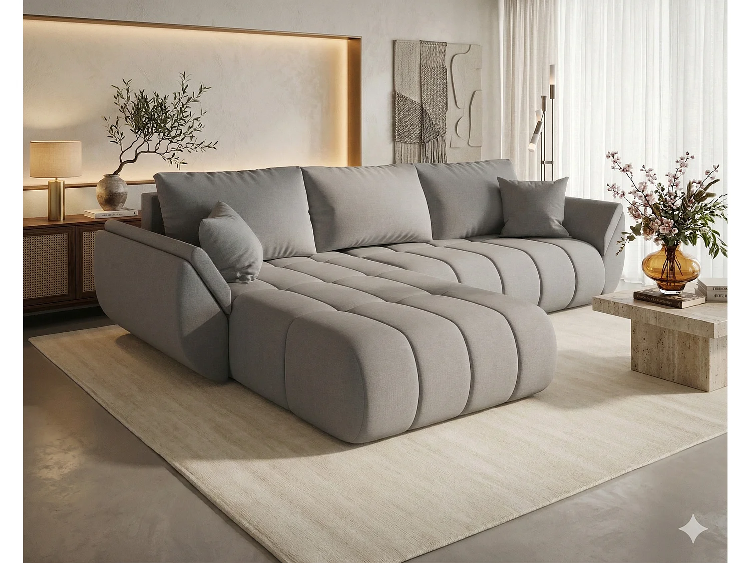 ARCO Chenille Velvet Convertible Hoekbank met Opbergruimte-Lichtgrijs-linkerhoek