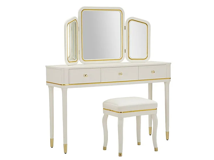 Coiffeuse Camille blanche avec miroir et tabouret design