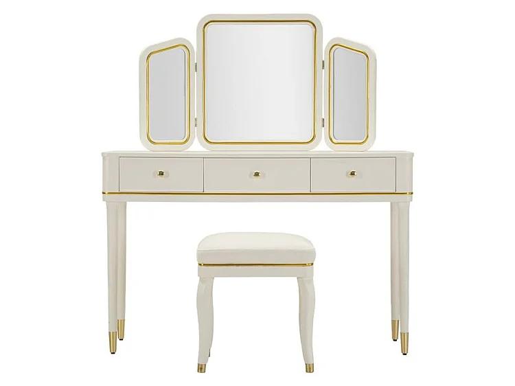 Coiffeuse Camille blanche avec miroir et tabouret design
