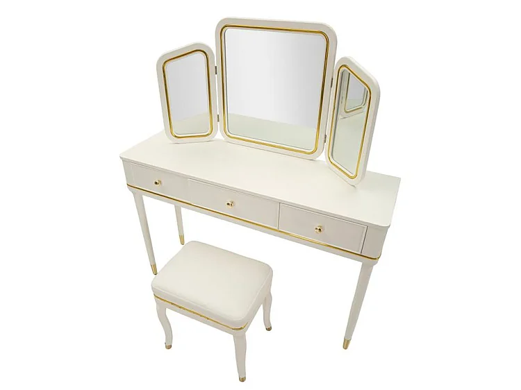 Coiffeuse Camille blanche avec miroir et tabouret design