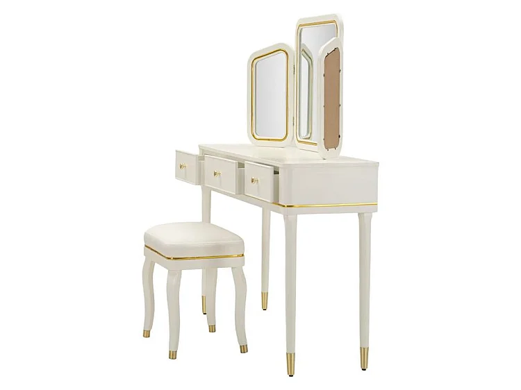 Coiffeuse Camille blanche avec miroir et tabouret design
