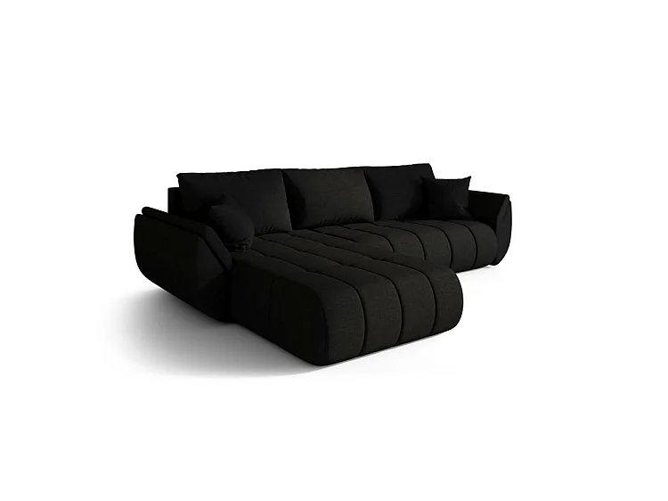 Canapé d’angle velours chenille convertible avec coffre ARCO-Noir-angle gauche