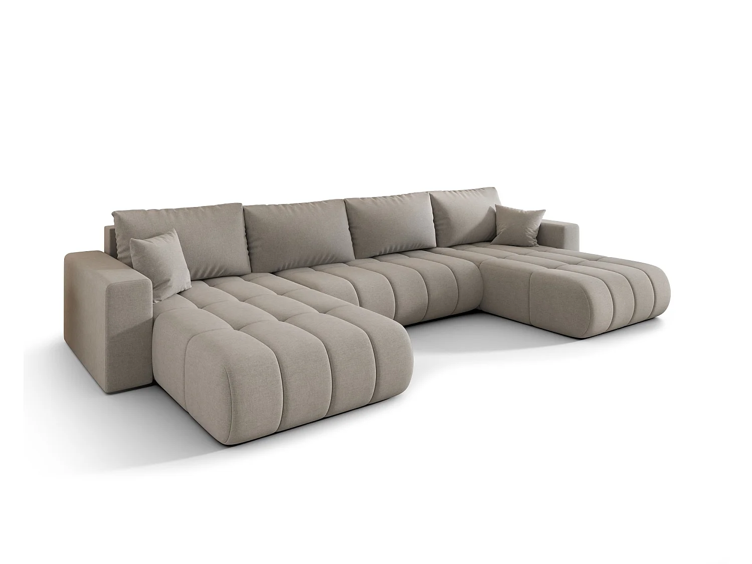 Canapé d’angle velours chenille panoramique convertible design avec coffre SVEN-Beige foncé