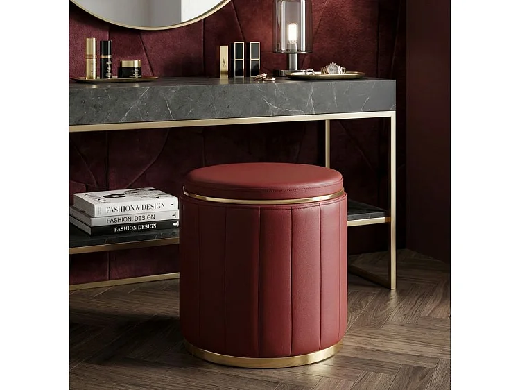 Pouf london avec rangement rouge cm ø 46,5 x 44