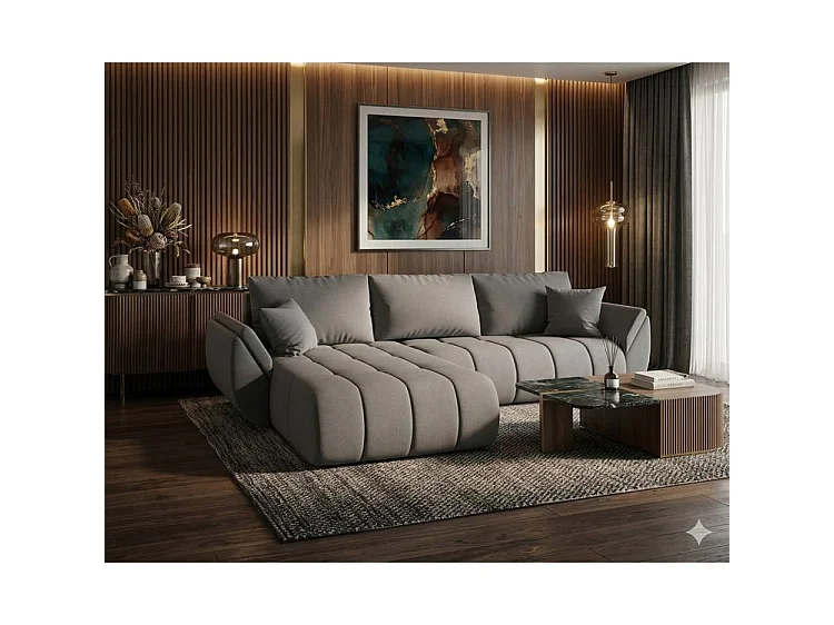Canapé d’angle velours chenille convertible avec coffre ARCO-Gris-angle gauche