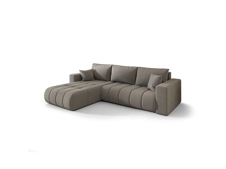Canapé d’angle velours chenille convertible avec coffre ORIA-Marron foncé-angle gauche