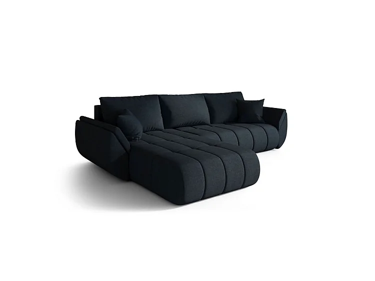 Canapé d’angle velours chenille convertible avec coffre ARCO-Bleu foncé-angle gauche