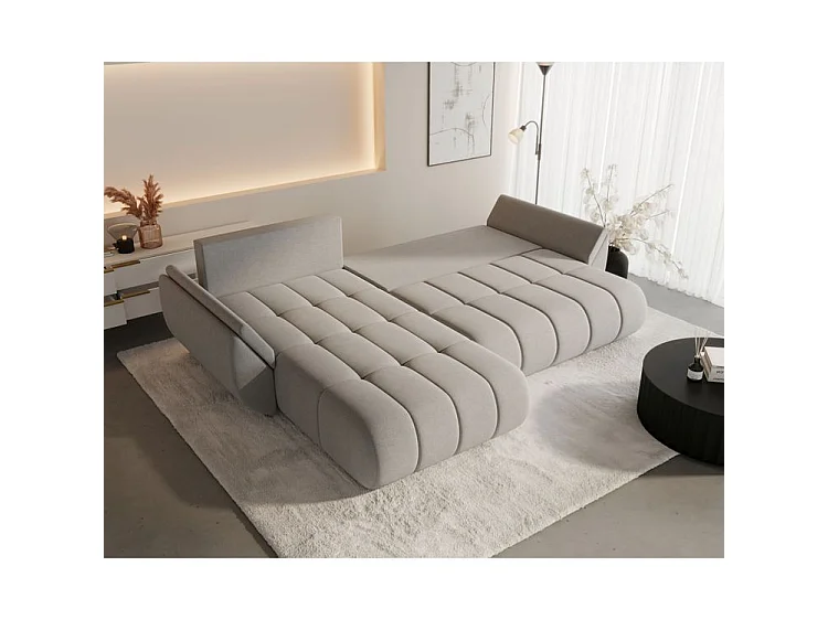Canapé d’angle velours chenille convertible avec coffre ARCO-Bleu foncé-angle gauche