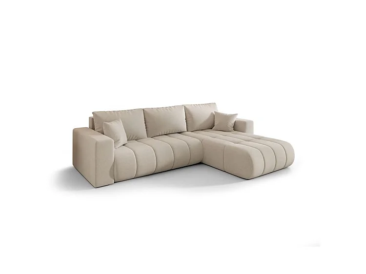 Canapé d’angle velours chenille convertible avec coffre ORIA-Beige clair-angle droit