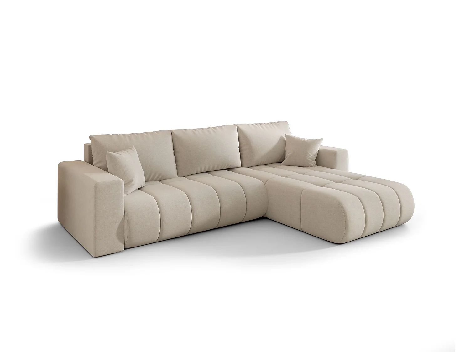 ORIA hoekbank met slaapfunctie in chenillefluweel en opbergruimte-Licht beige-juiste hoek