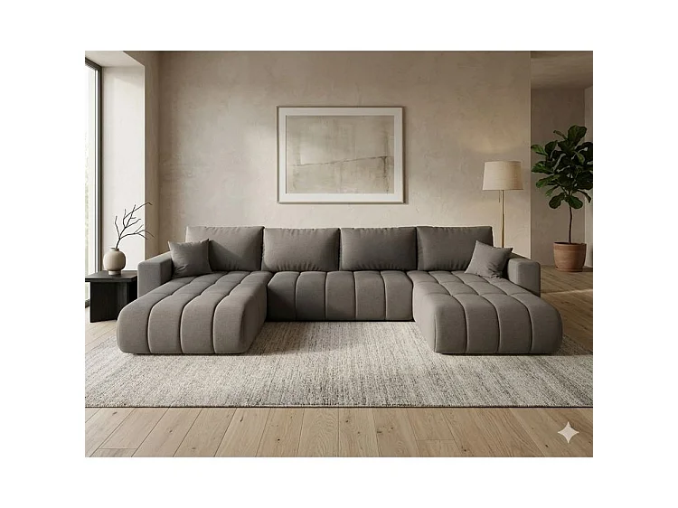 Canapé d’angle velours chenille panoramique convertible design avec coffre SVEN-Gris foncé