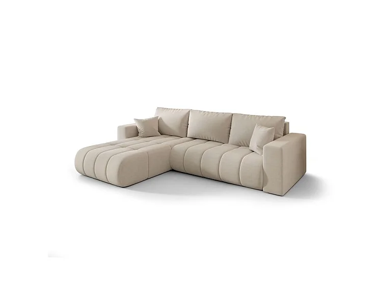 Canapé d’angle velours chenille convertible avec coffre ORIA-Beige clair-angle gauche
