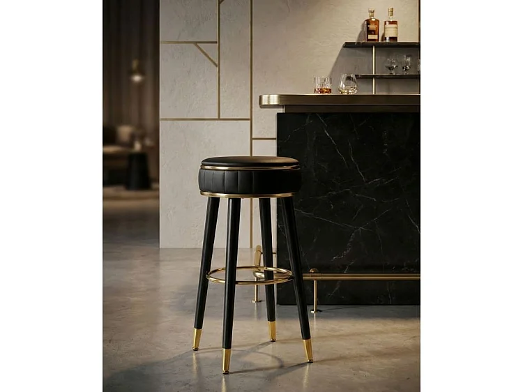 Tabouret de bar London noir design élégant doré