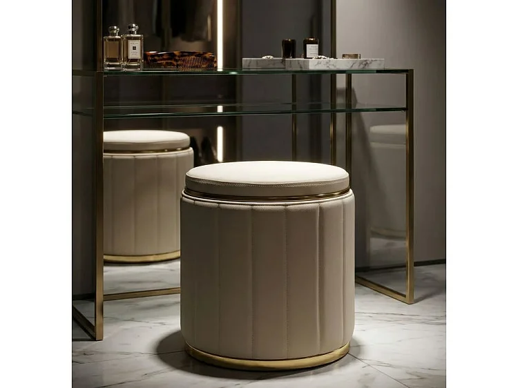 Pouf london avec boîte de rangement crème, ø 46,5x44