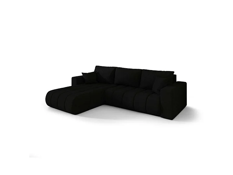 Canapé d’angle velours chenille convertible avec coffre ORIA-Noir-angle gauche