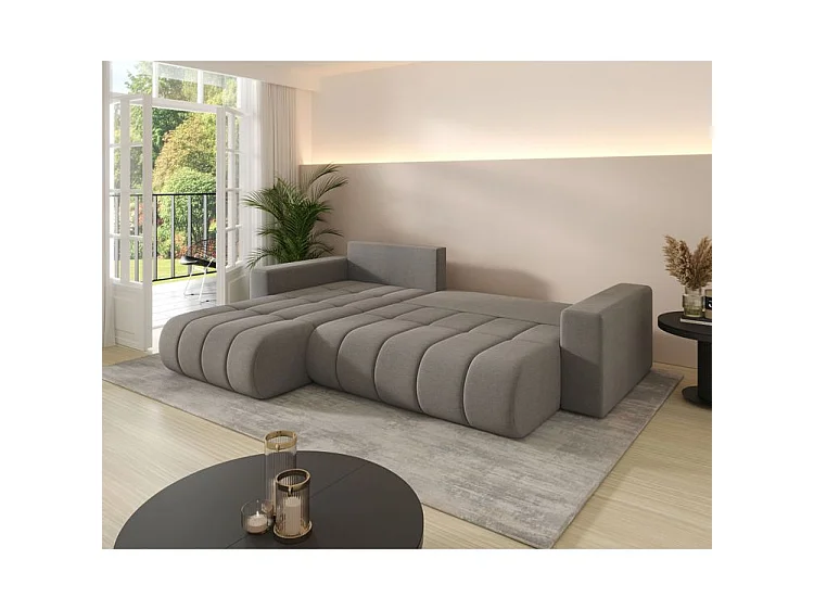 Canapé d’angle velours chenille convertible avec coffre ORIA-Noir-angle gauche
