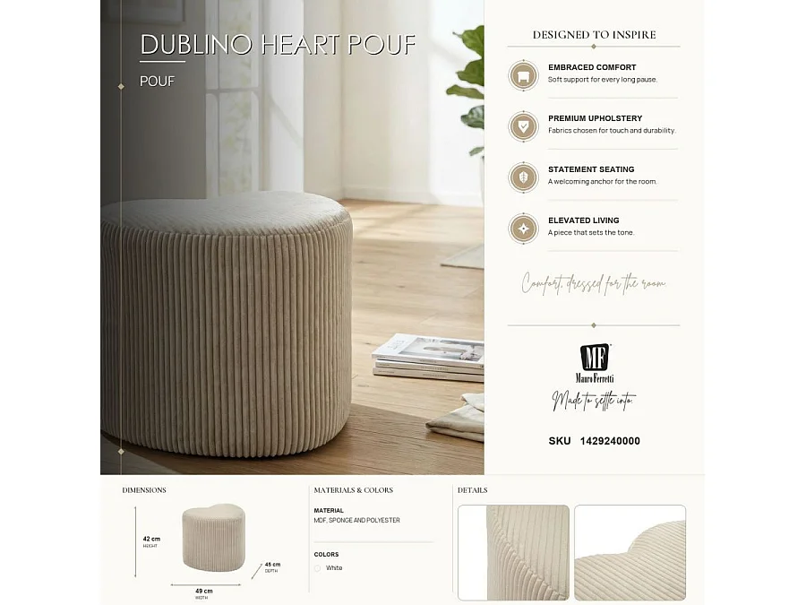 Pouf coeur dublino cm 49x45x42