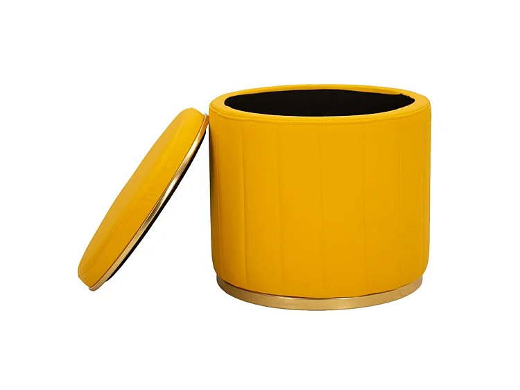 Pouf london avec rangement, couleur moutarde, ø 46,5x44