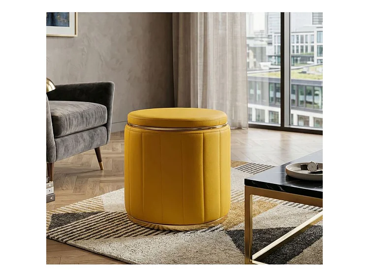 Pouf london avec rangement, couleur moutarde, ø 46,5x44