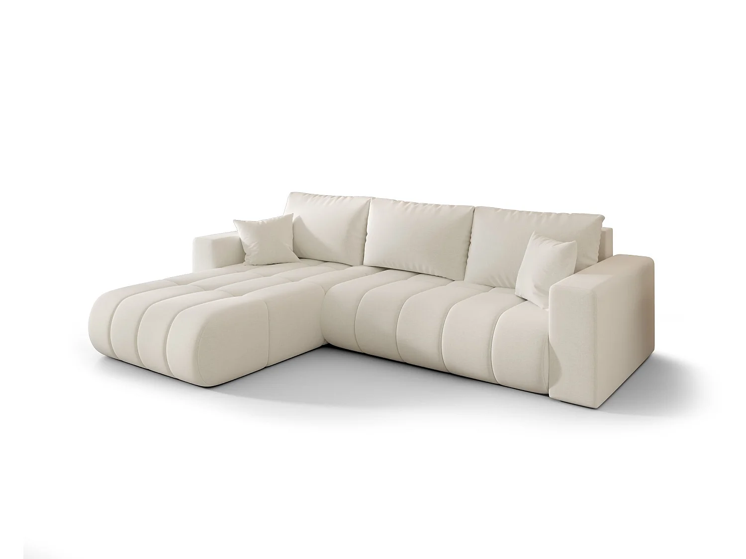Canapé d’angle velours chenille convertible avec coffre ORIA-Blanc cassé-angle gauche