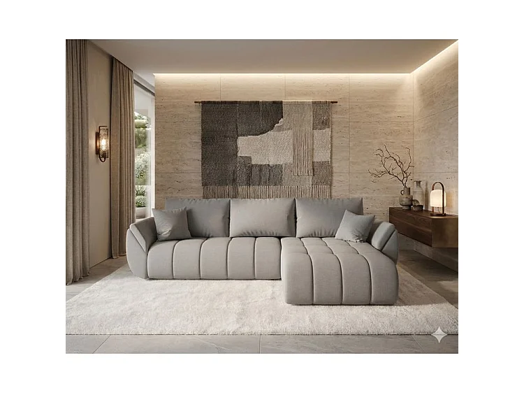 Canapé d’angle velours chenille convertible avec coffre ARCO-Gris clair-angle droit