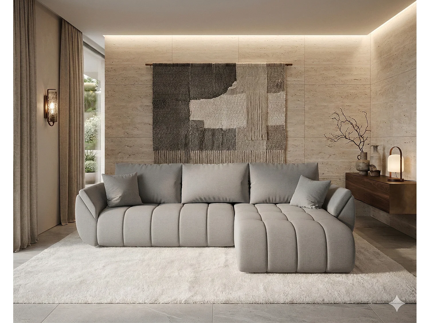 ARCO Chenille Velvet Convertible Hoekbank met Opbergruimte-Lichtgrijs-juiste hoek