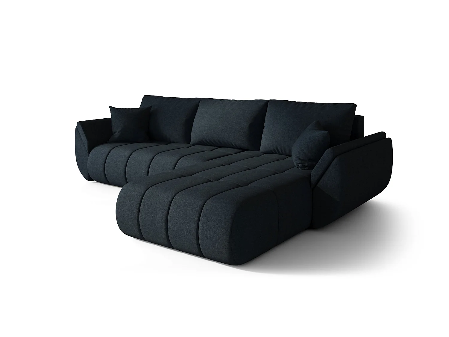 Canapé d’angle velours chenille convertible avec coffre ARCO-Bleu foncé-angle droit