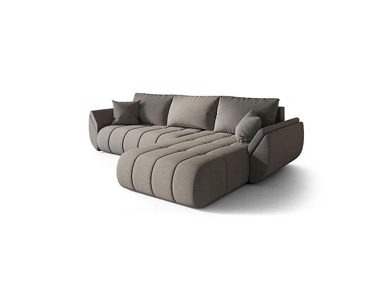 Canapé d’angle velours chenille convertible avec coffre ARCO-Marron-angle droit