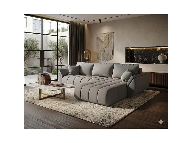 Canapé d’angle velours chenille convertible avec coffre ARCO-Marron-angle droit