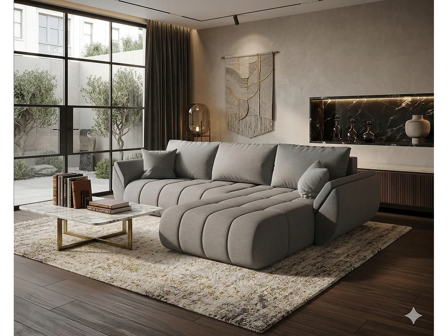 ARCO Chenille Velvet Convertible Hoekbank met Opbergruimte-Bruin-juiste hoek