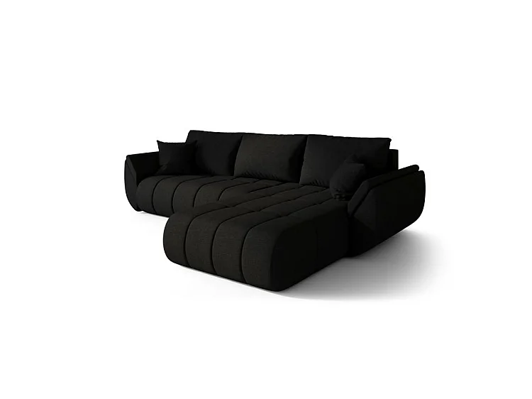 Canapé d’angle velours chenille convertible avec coffre ARCO-Noir-angle droit